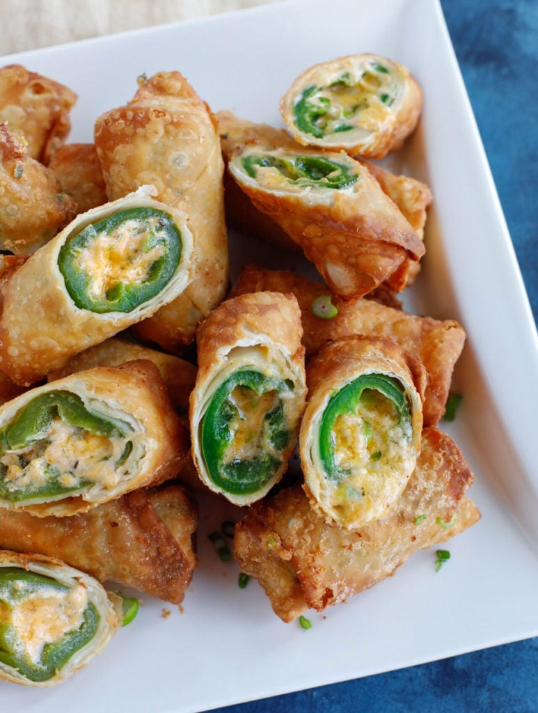 close up of Stuffed Jalapeno Popper Egg Rolls