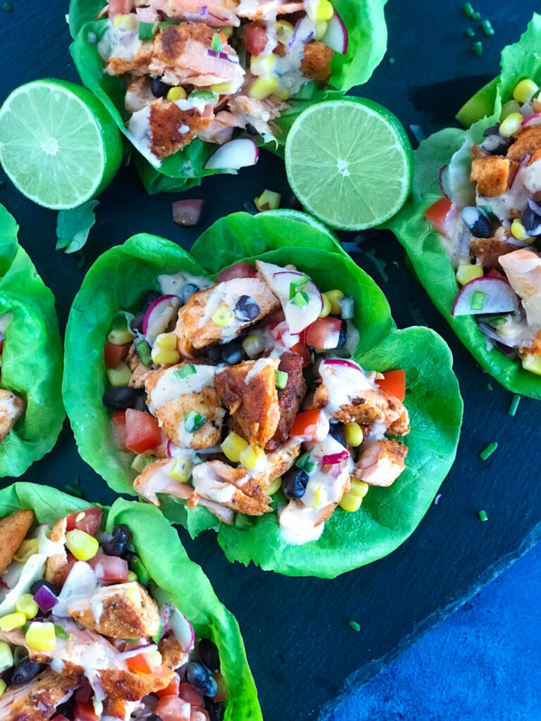 top down shot of Salmon Lettuce Wrap