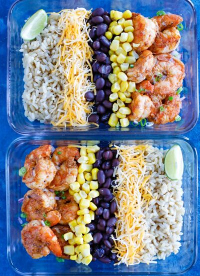 Shrimp Taco Meal Prep in a glass container