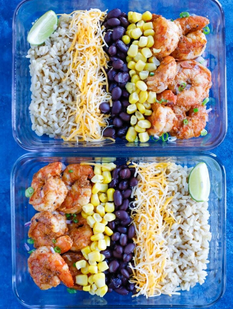 Shrimp Taco Meal Prep in a glass container