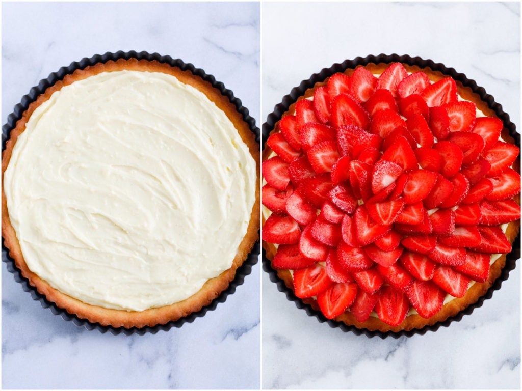 French Tarte with sliced strawberries and strawberry glaze.