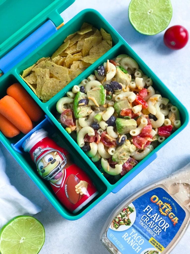 Taco Ranch Pasta Salad in a lunchbox