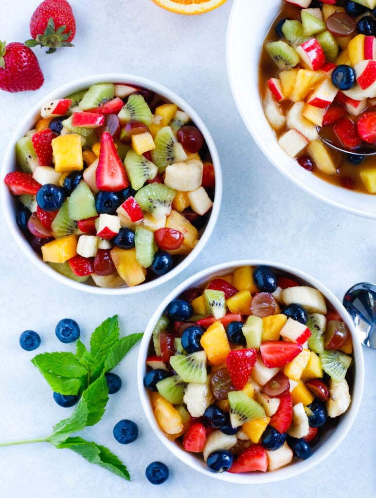 easy fruit salad served in bowls