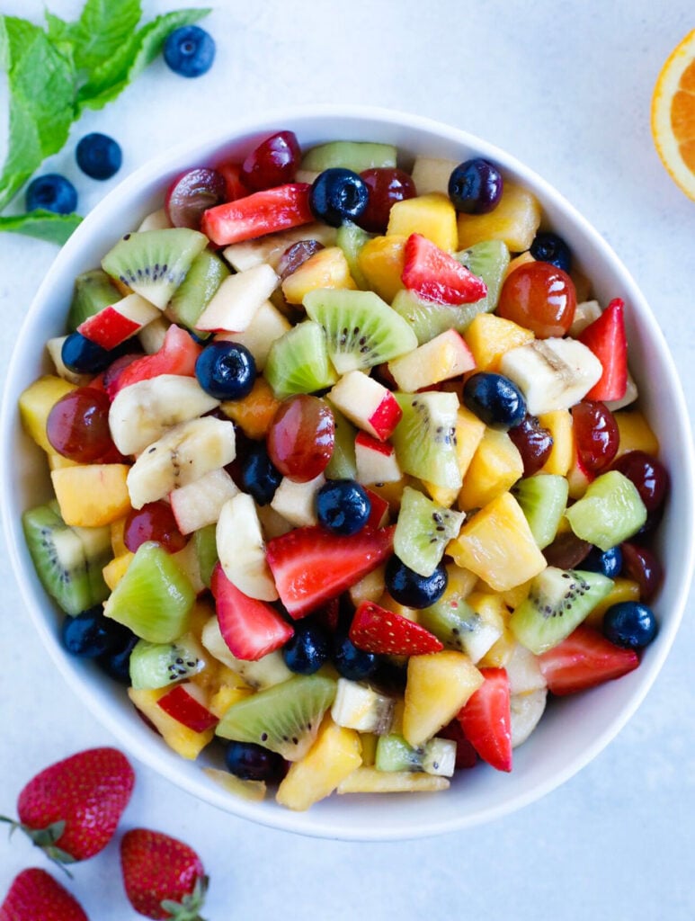 Fruit Salad B served in a large white bowl