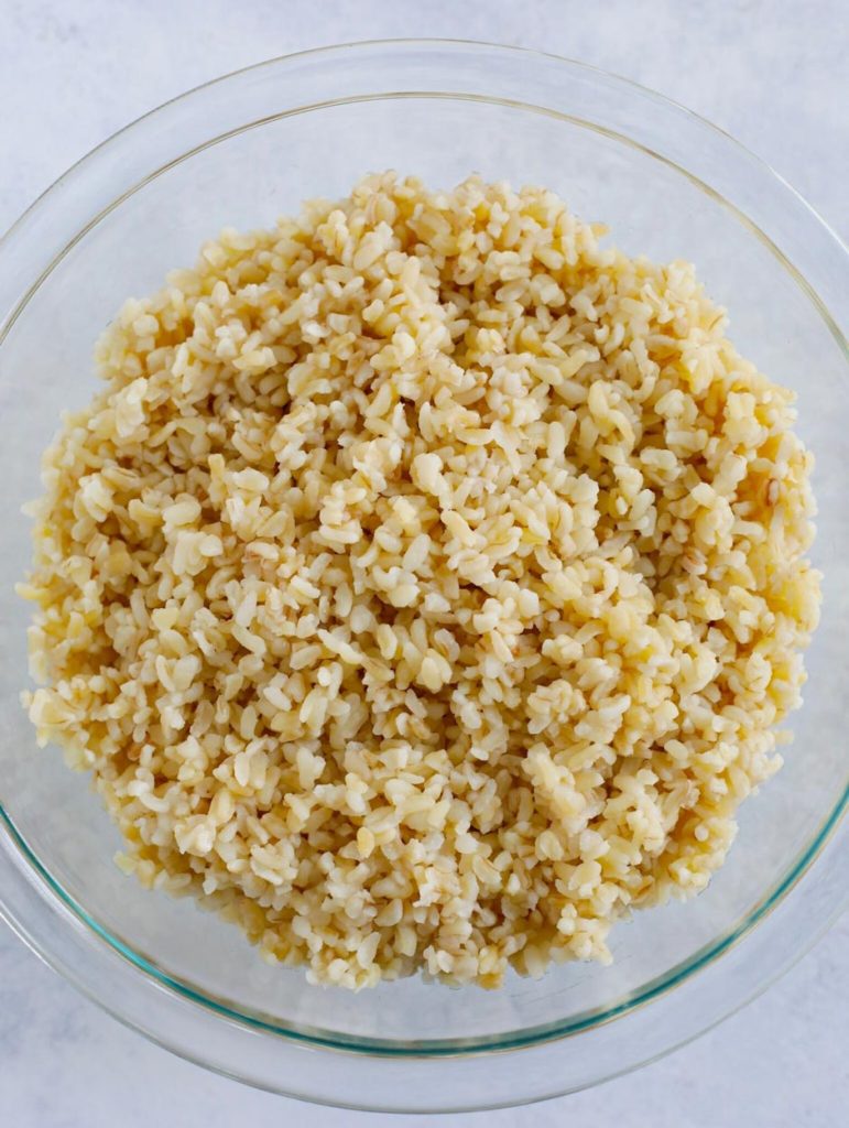 bulgur wheat in a glass bowl