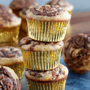 stack of Nutella Swirl Banana Muffins.