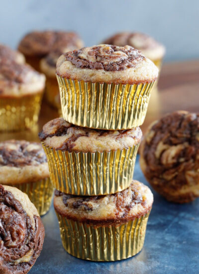 stack of Nutella Swirl Banana Muffins.