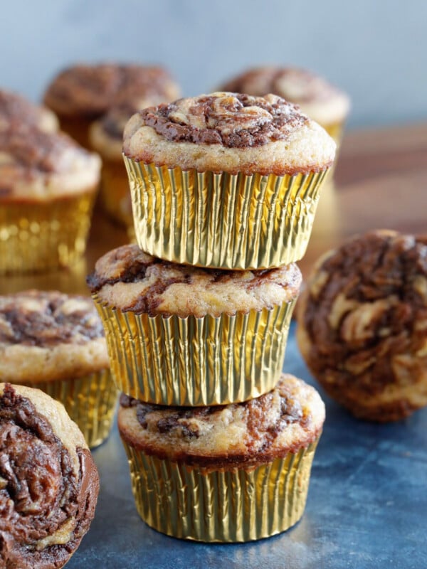 stack of Nutella Swirl Banana Muffins.