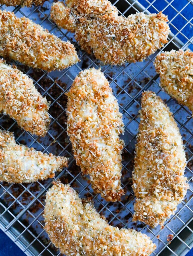 Baked Chicken Tenders Baked Parmesan Chicken Tenders on rack