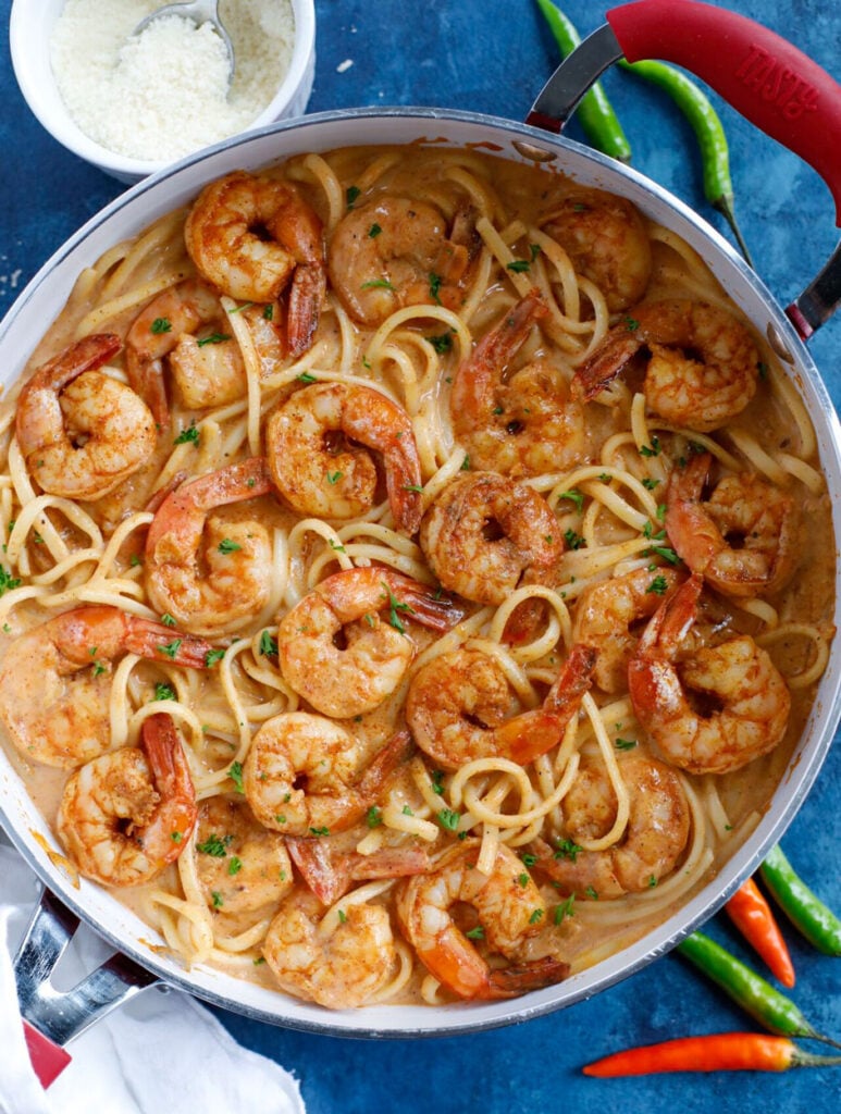 Creamy Cajun Shrimp Pasta in a big pot