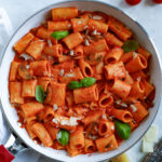 Serving Creamy Red Pepper Rigatoni pasta