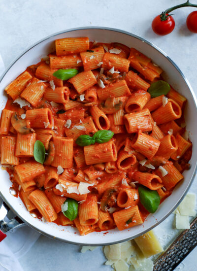 rigatoni pasta with red pepper sauce