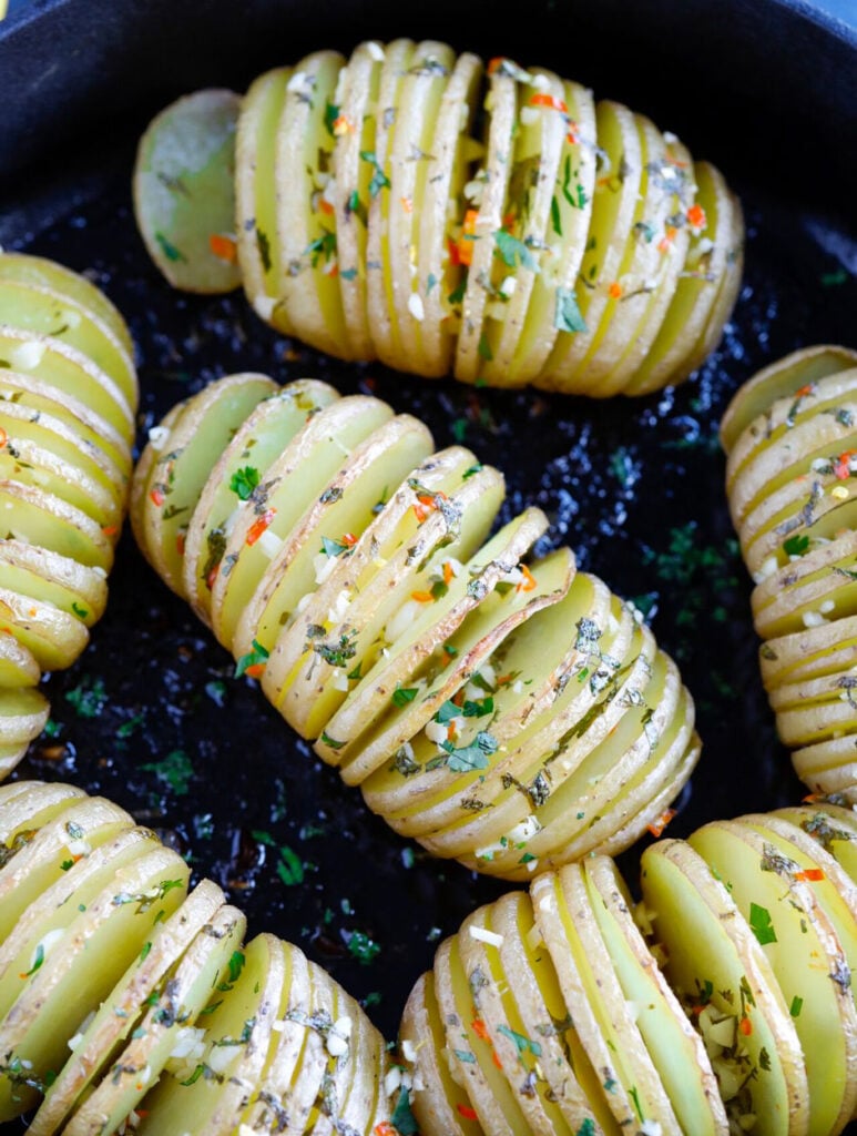 Baked hassleback potatoes with cilantro