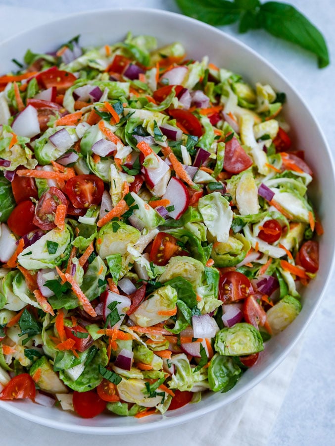 top down shot of brussels sprouts salad