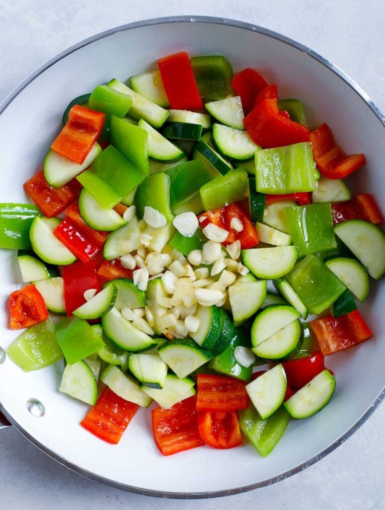 chopped vegetables in a skillet