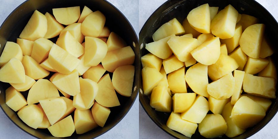 cubed potatoes in a pot