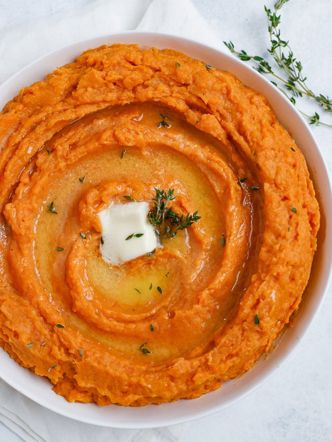overhead shot of Easy Sweet Mashed Potatoes