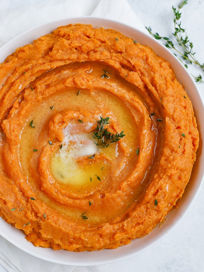 top down shot of easy mashed sweet potatoes