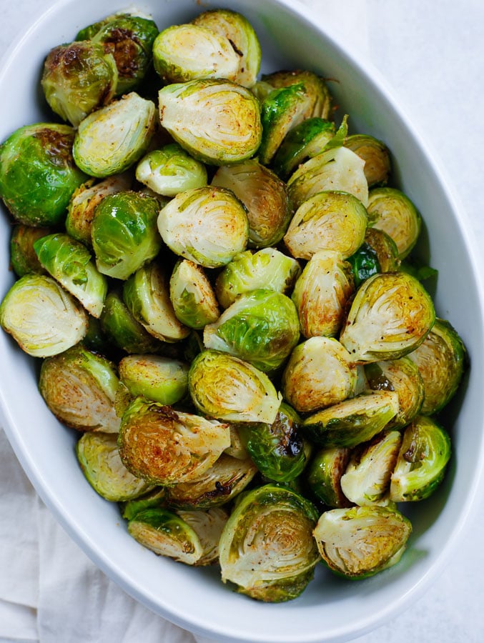 Roasted Brussels Sprouts in a dish