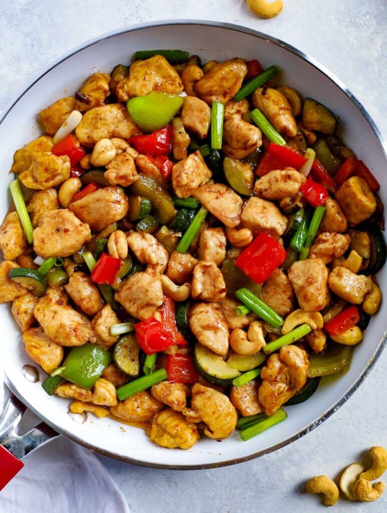 Spicy Cashew Chicken recipe in a skillet