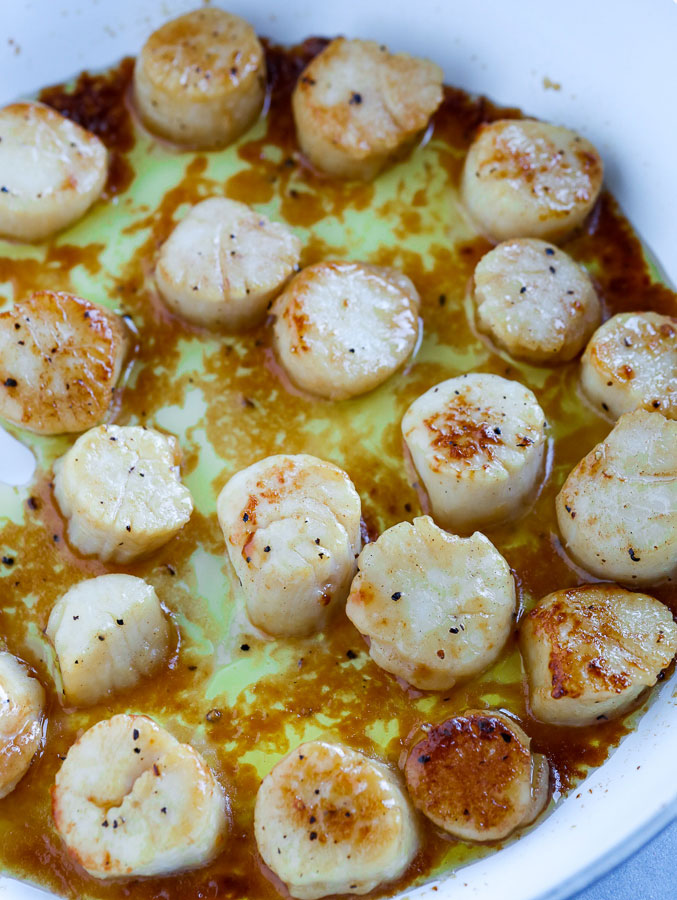 seared scallops in a pan