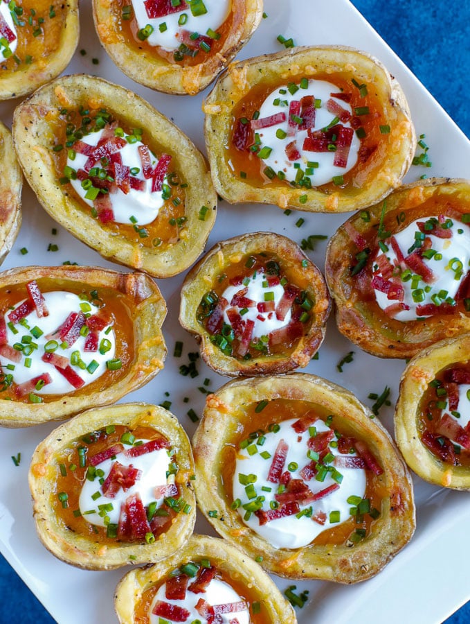 potato skins Baked Potato Skins on a serving tray