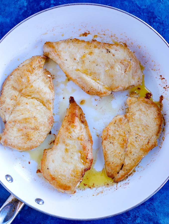 Pan searing chicken for the sticky chicken recipe