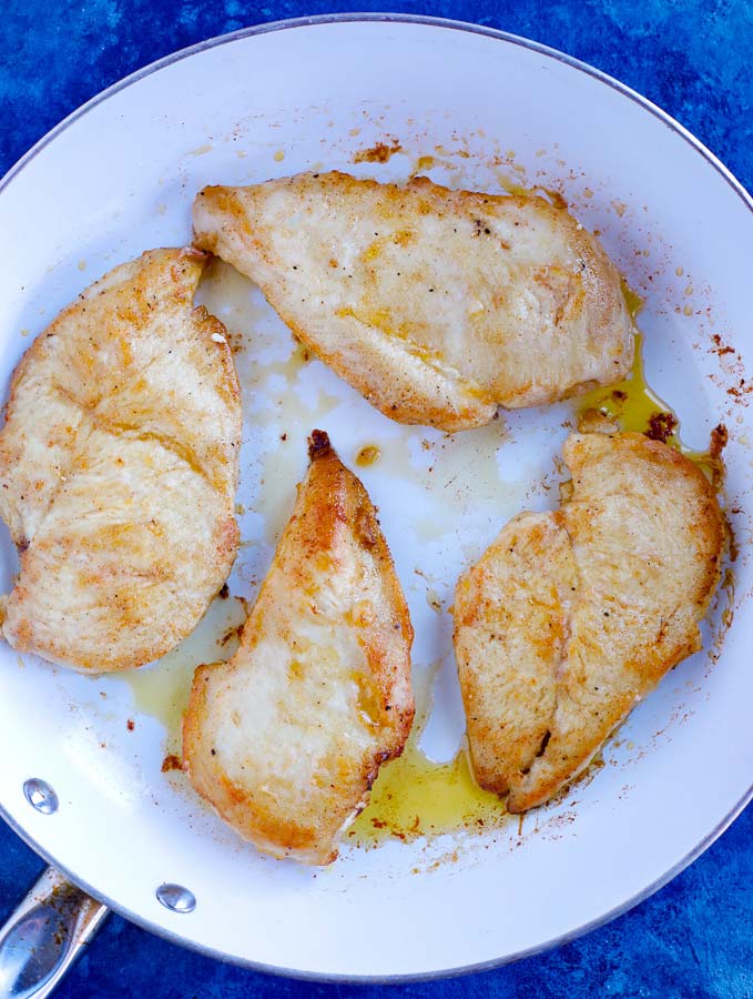 Pan searing chicken for the sticky chicken recipe