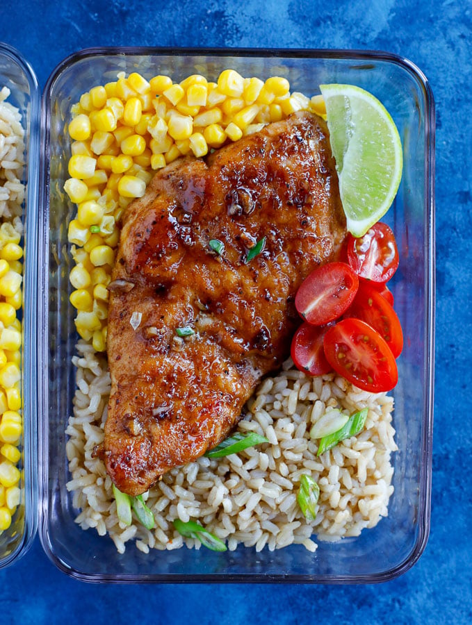 Easy Sticky Chicken Served in meal prep containers