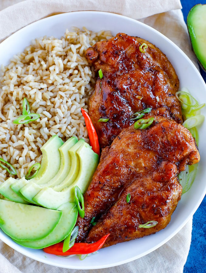 easy sticky chicken recipe in a bowl