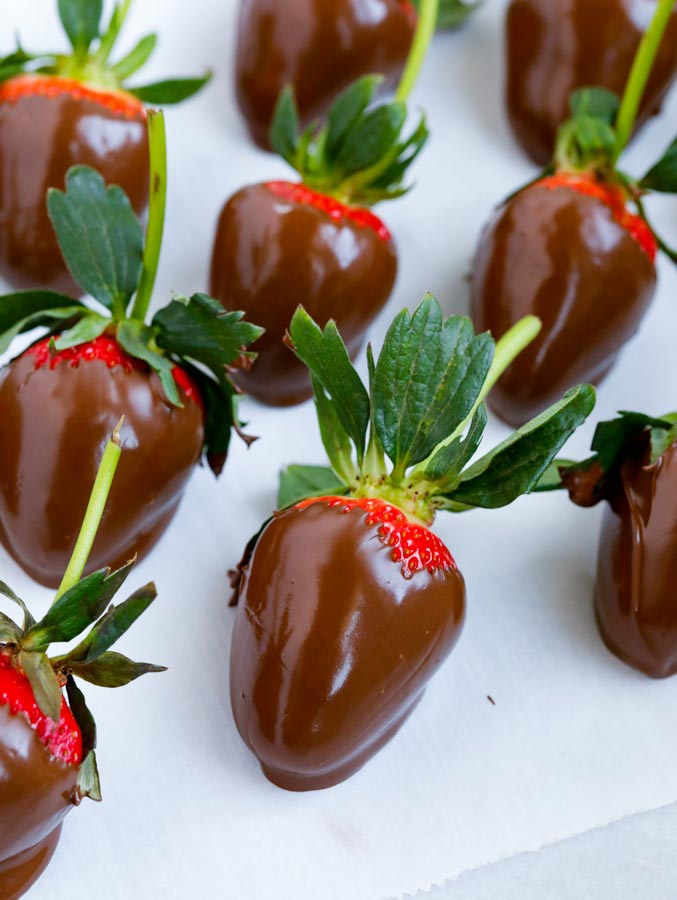 top down shot of Chocolate dipped strawberries.