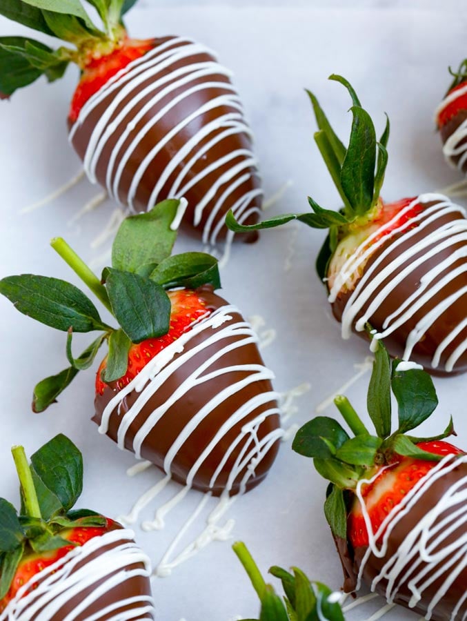 strawberries drizzled in white chocolate.
