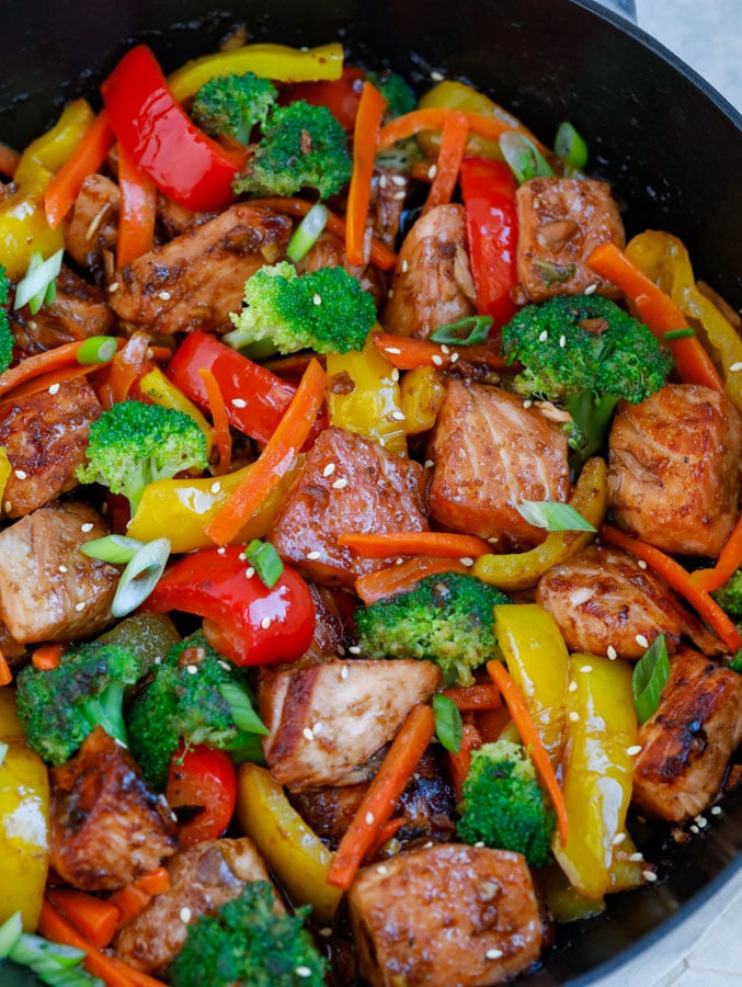 Teriyaki Salmon Stir Fry in a large nonstick skillet.