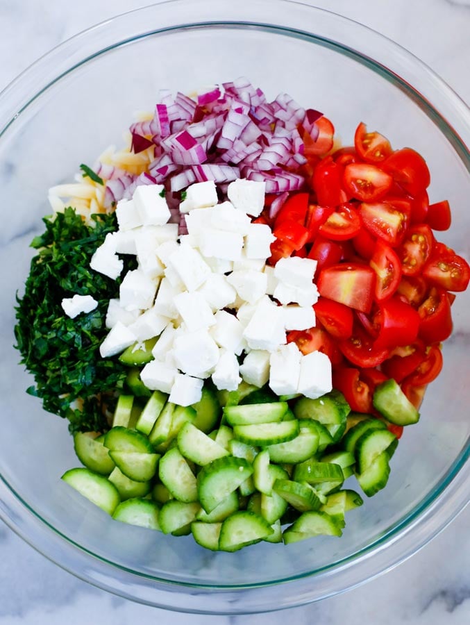 Veggies for Greek Orzo Salad