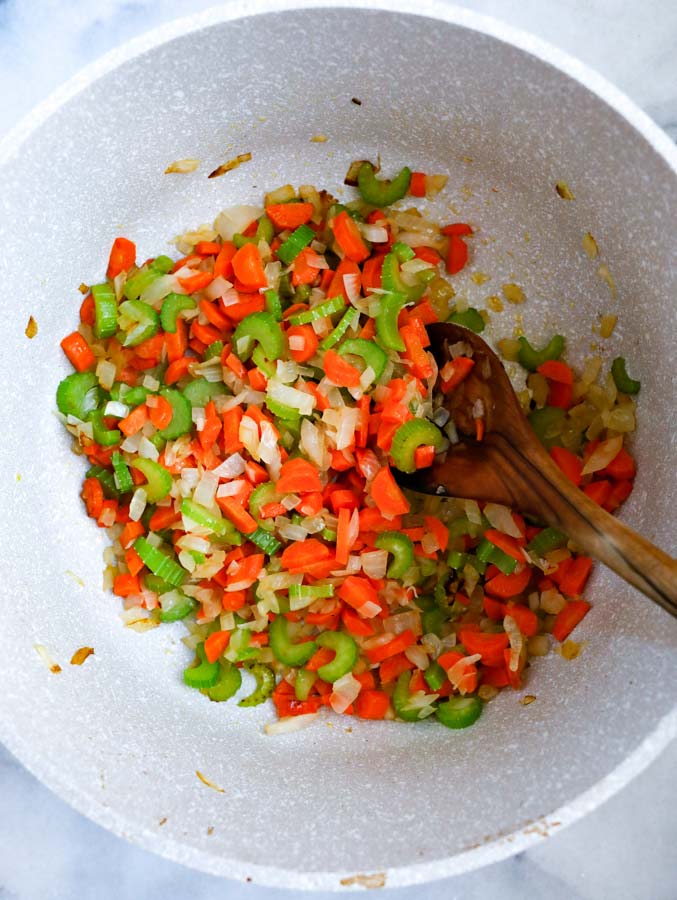 Sauteed veggie for the soup