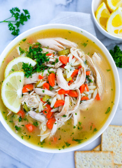 Lemon Chicken Orzo Soup serving