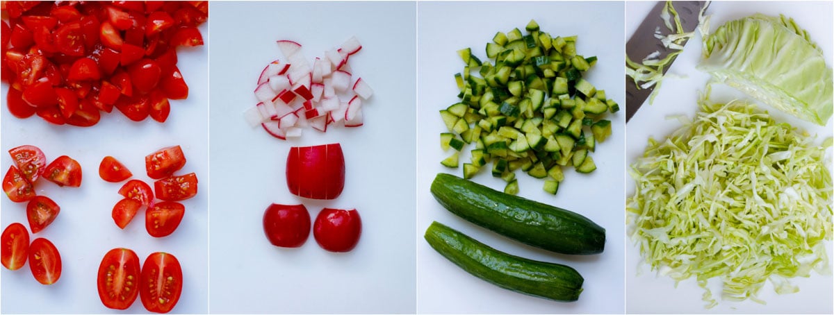 The vegetables diced and sliced