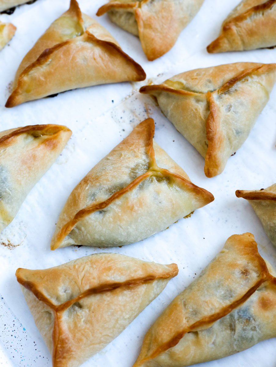 baked spinach pie on a sheet pan