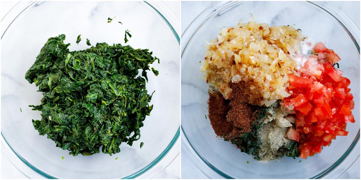 spinach pie filling ingredients in a bowl