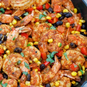 close up photo of the mexican shrimp in a skillet