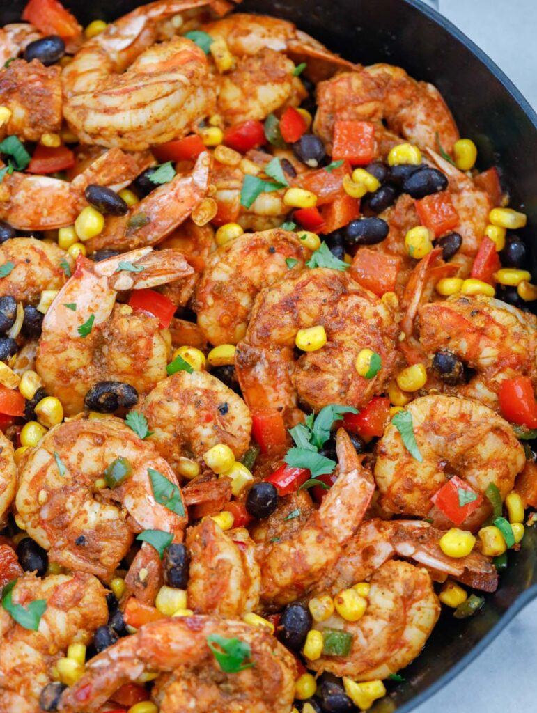 close up photo of the mexican shrimp in a skillet