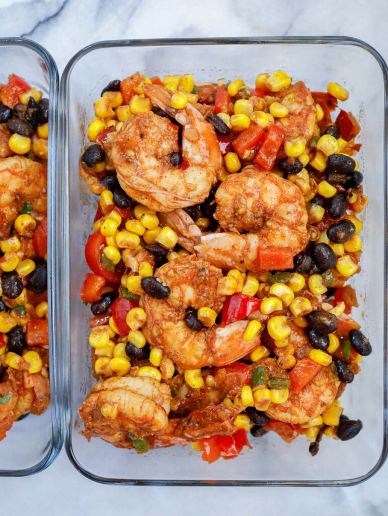 mexican shrimp served in meal prep glass containers