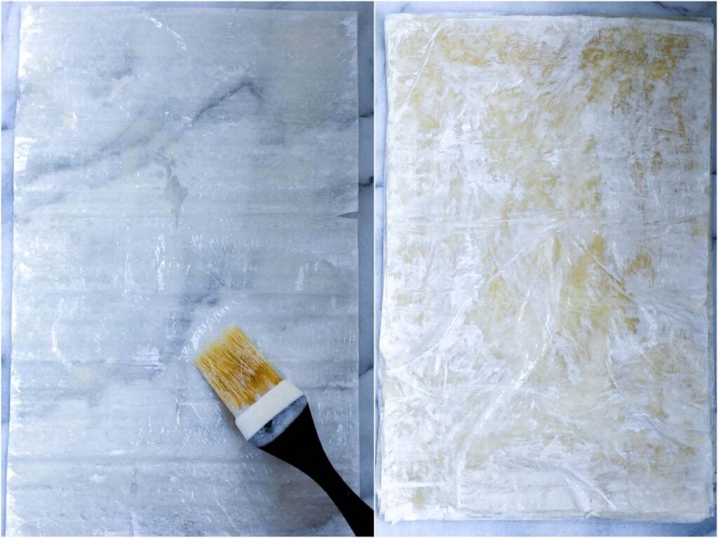 phyllo dough sheet brushed with butter and shortening