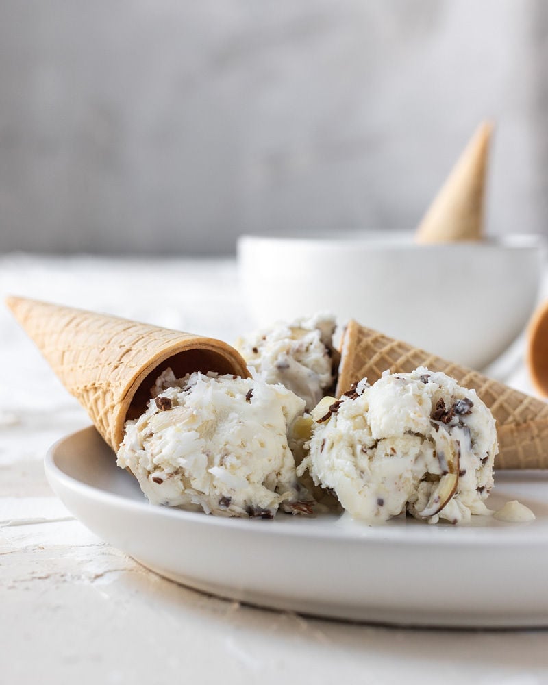 Almond Joy Ice Cream in cones