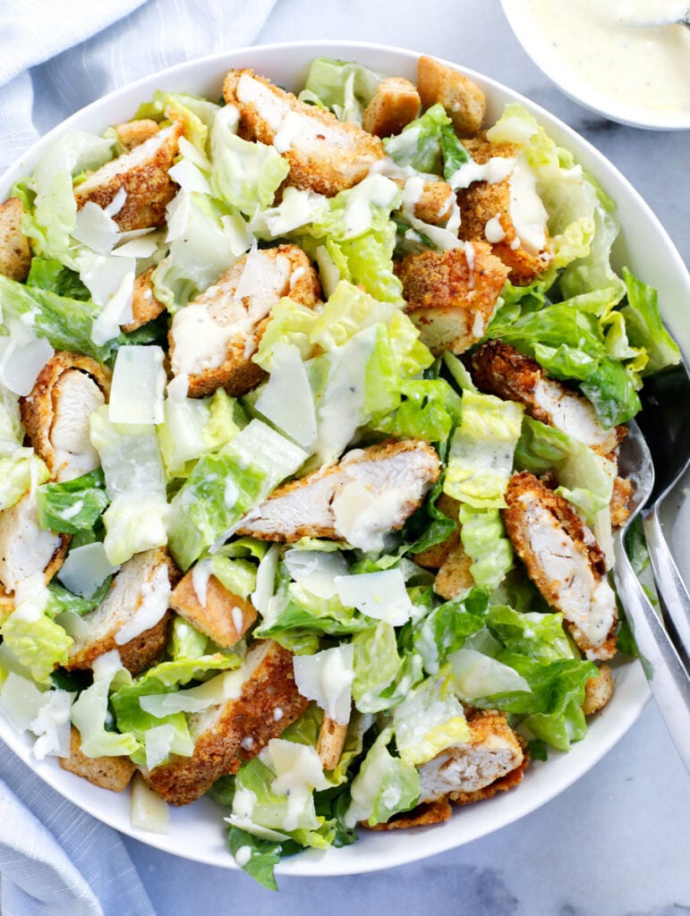 crispy chicken salad in a bowl