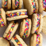 Funfetti cookies displayed next to each other after they are assembled