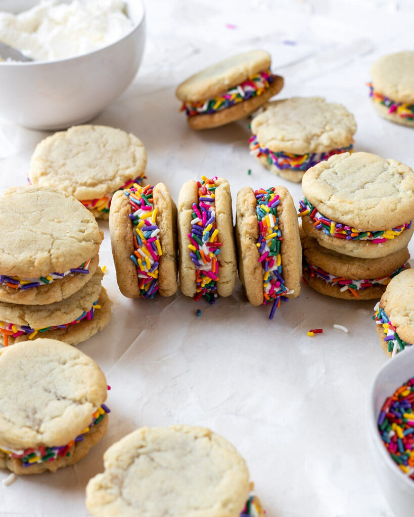 Funfetti Cookie Sandwiches on a table