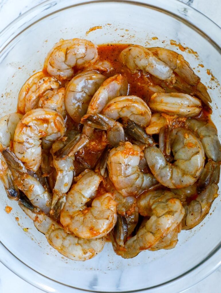 marinading seafood in a bowl