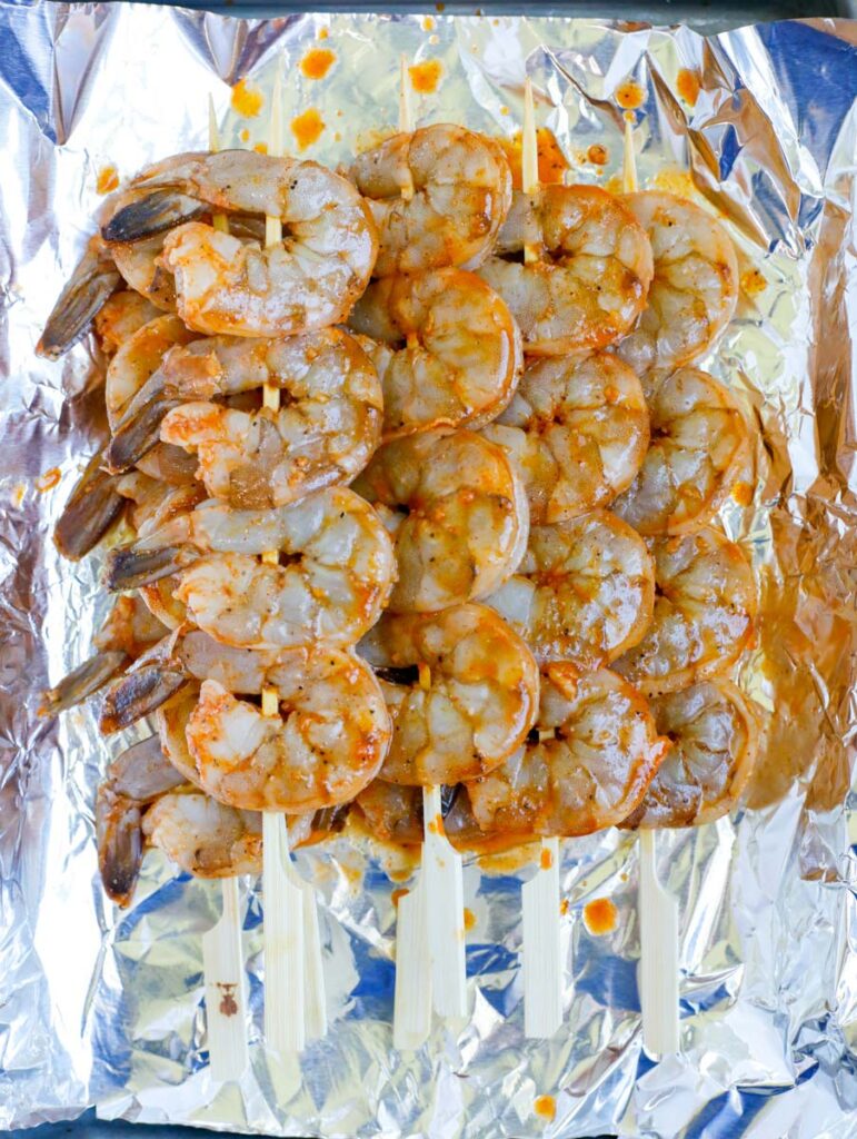 shrimp skewers on foil