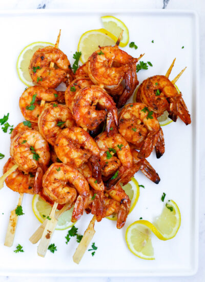 grilled shrimp skewers on a plate